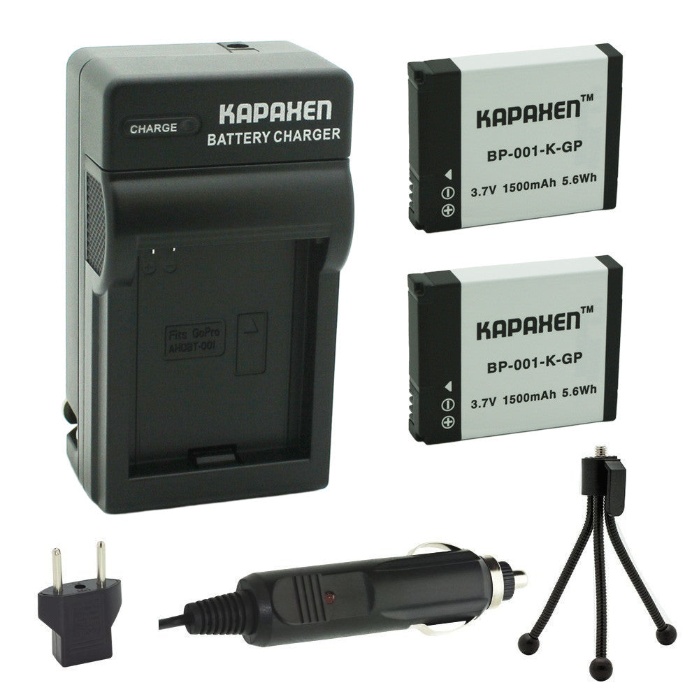 Kapaxen™ Two AHDBT-001 Batteries and Charger Kit with Bonus Mini Tripod for GoPro HD HERO, HERO2 Cameras